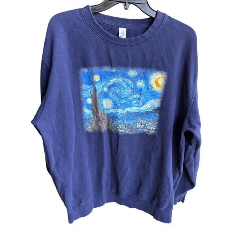 Beyond Van Gogh graphic artsy blue painting The Starry Night sweatshirt sz XL